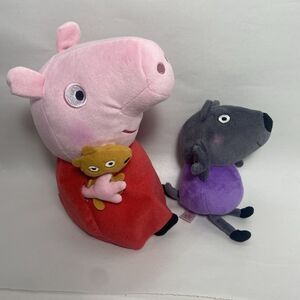 Ty Beanie Babies Peppa Pig Pink Holding Teddy Bear With Danny Dog Plush Lot of 2